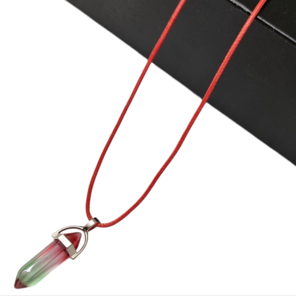 Chakra Healing Natural HexagonalβCrystalβ Point Tri Color Tourmaline Necklace